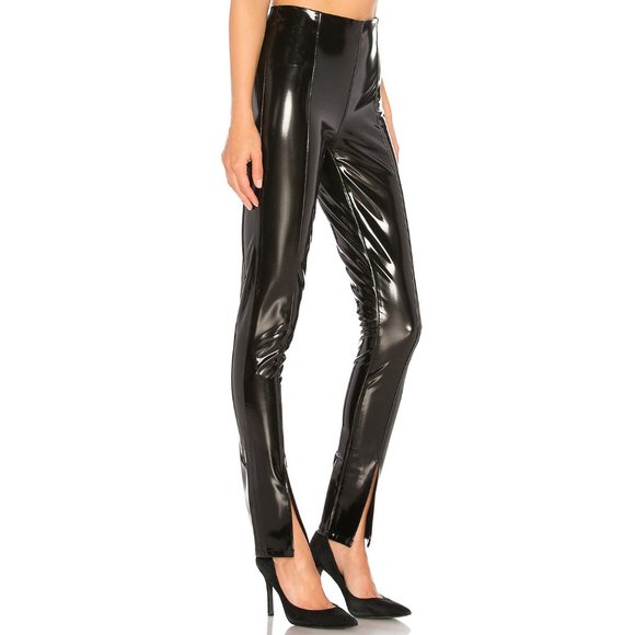 💥HOT & SAVAGE💥 Blank NYC Dominatrix Black Vinyl High Waist Pants with Slits - Picture 4 of 13